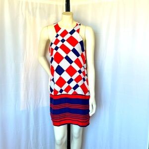 Alice & Trixie Silk Red White Blue Sleeveless Silk Mini Dress